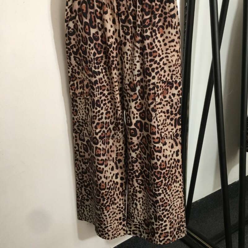 Fashion Suit 2025 Summer New Product Women's Clothing Animal Print Strapless Wide Leg Pants Set