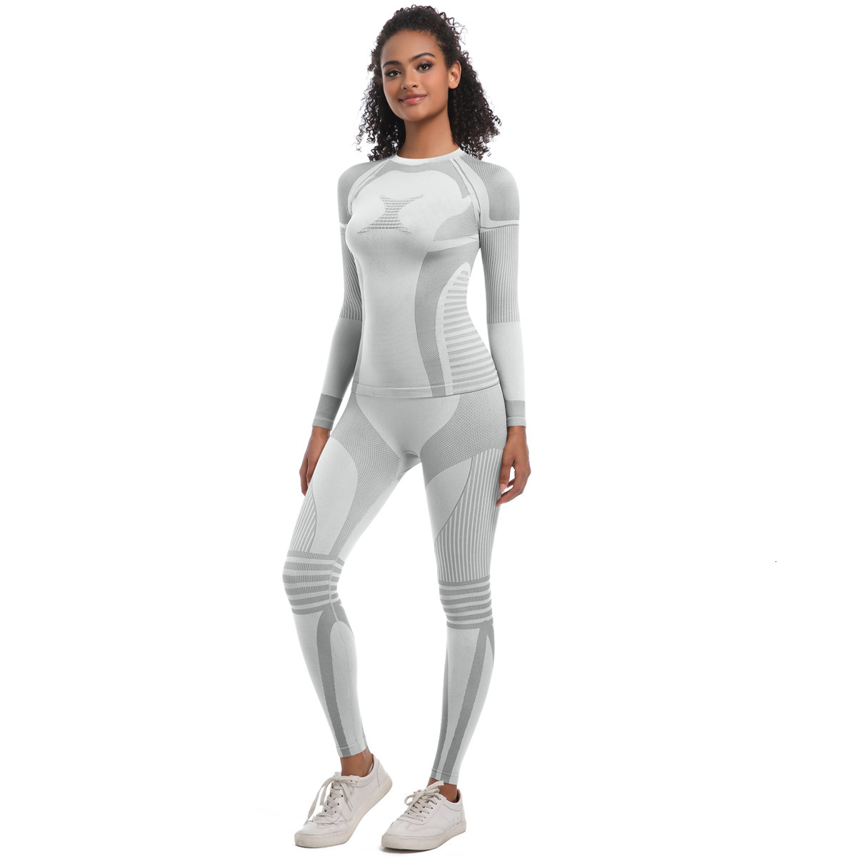 tracksuit Seamless knitted tight fitting high elasticity long ski set, sports running fitness yoga suit two-piece set for women leggings