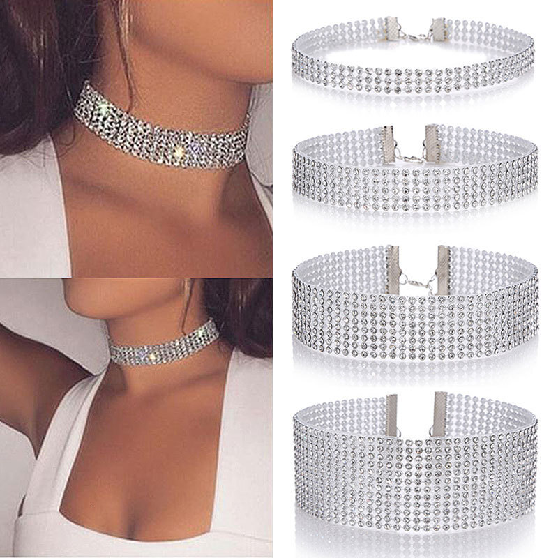 Full Of Diamond Necklace Female Nightclub Style White Stone Bunch Choker Collarbone Chain Jewelry