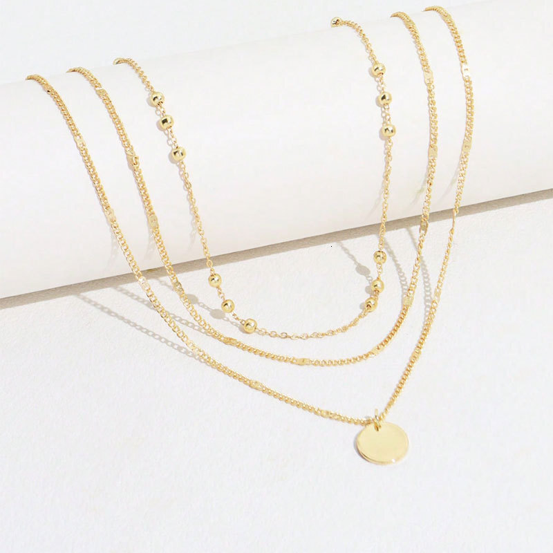 Three Layer Round Piece Pendant Necklace Women Europe And America Simple Clavicle Chain Necklace