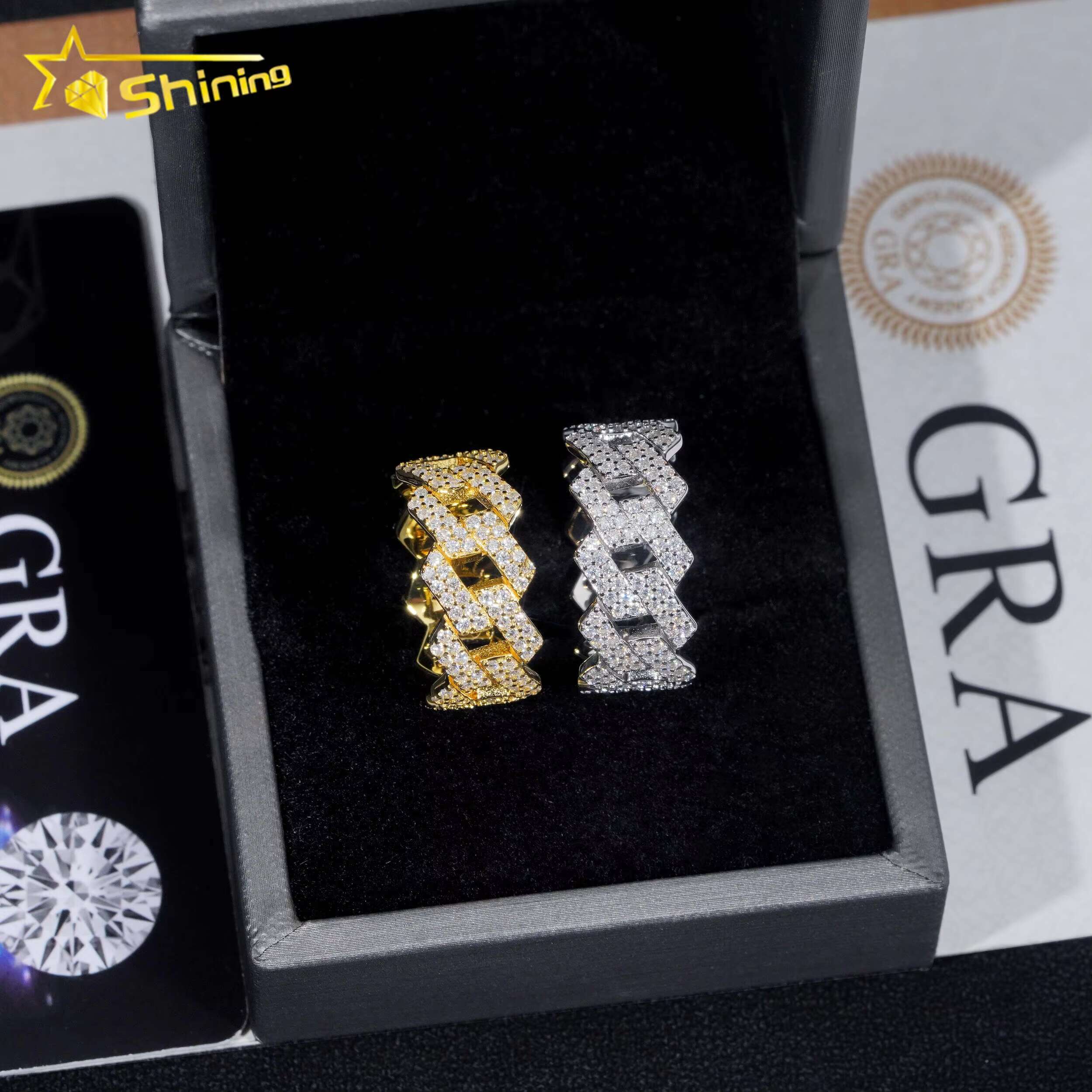 Hot Sale Fashion Two Row Cuban Rings Iced Out High Quality VVS Dia Hip Hop Men Moissanite Ring
