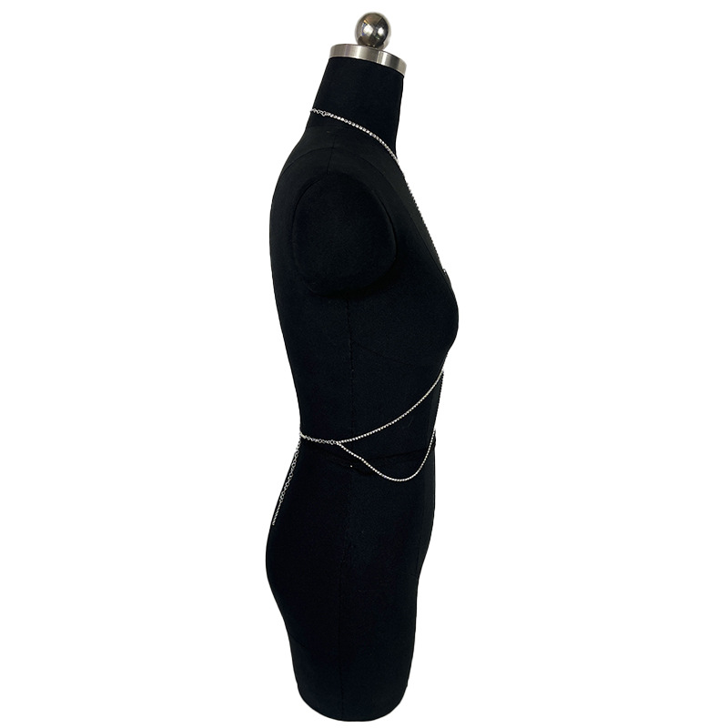 Stage Wear Dance Accessories Sexy rhinestone chest and waist chain, women's European and American minimalist peach heart body chain