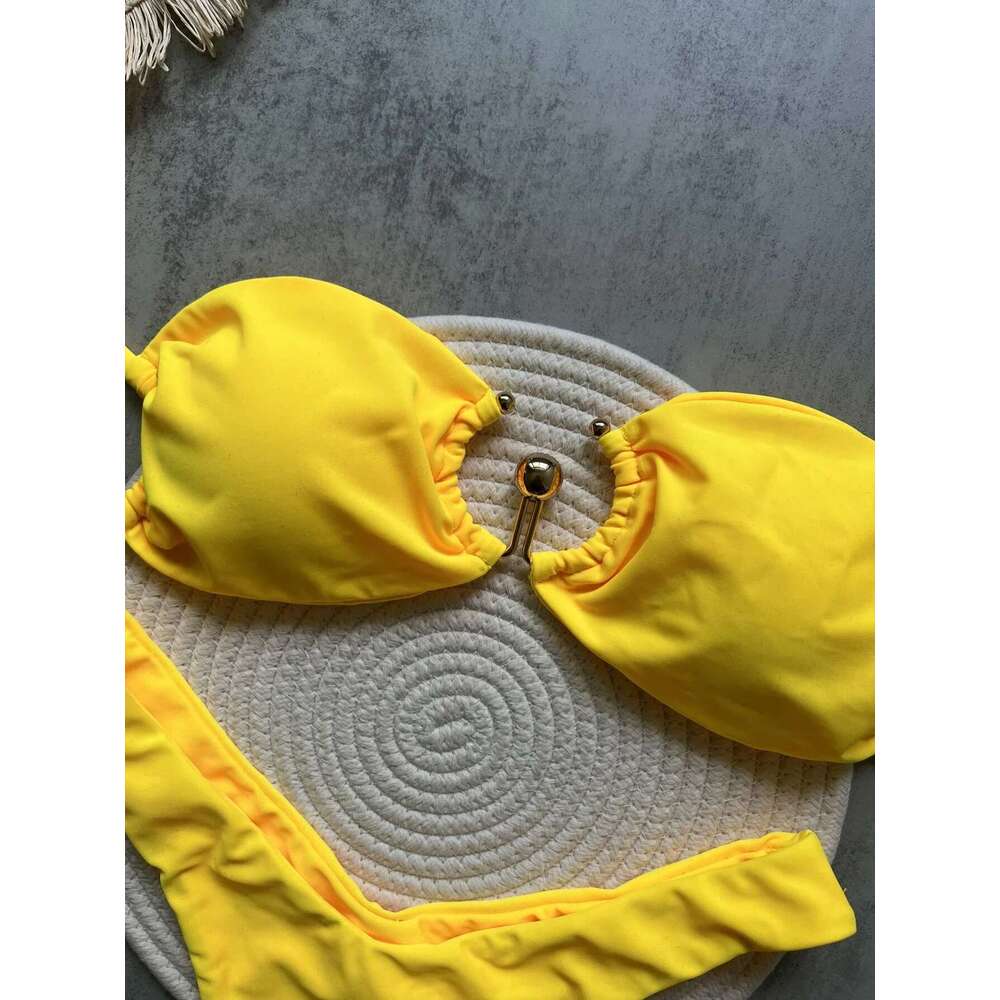 Sexy U-shaped Banner Bikinis Sets Woman Strapless Swimwear Women Gold Swimwear Swimwear Brazilian Bikinis Bikini Bath 2025