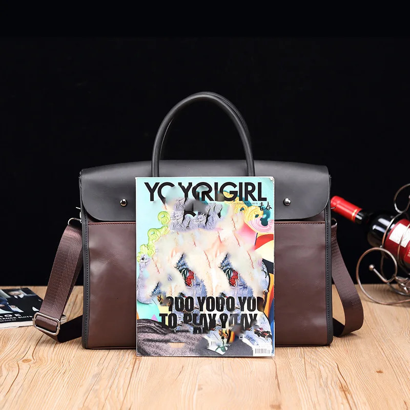 Retro briefcase shoulder messenger bag mens leather 14 inch notebook bag mens tablet briefcase business handbag 250317