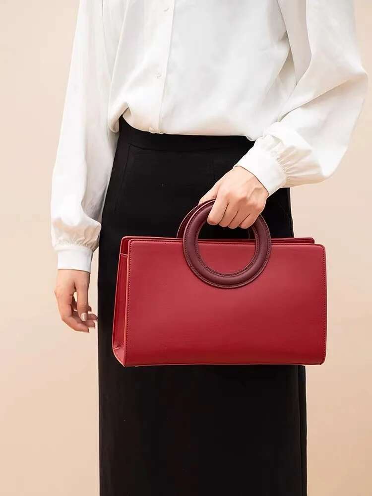 High Quality Textured Leather Sexy Red Color Tote Fashion Women's Handbag Lady Purse Shoulder Messenger Wedding Bag