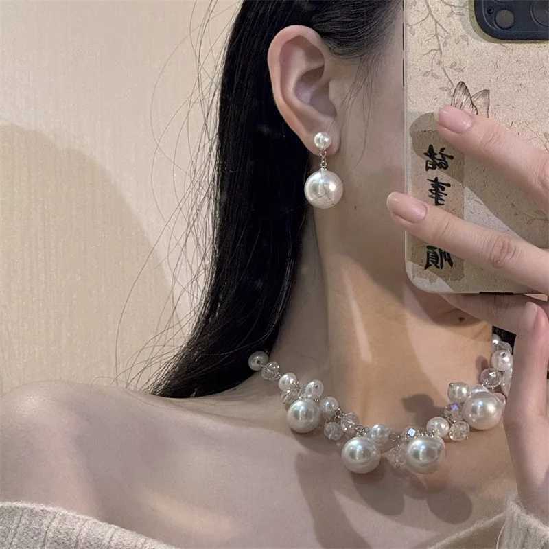 Xiaoluoke Retro Multi Pendant Imitation Pearl Crystal Bead Necklace Womens Elegant Earring Set Jewelry W250318