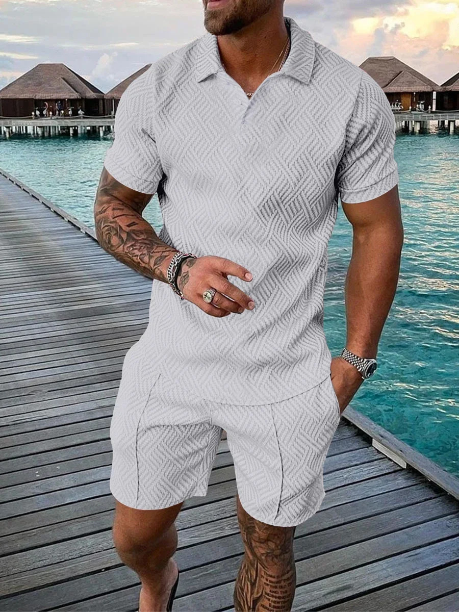 Mens summer fashion casual 3D printed Polo shirt lapel casual suit 250314
