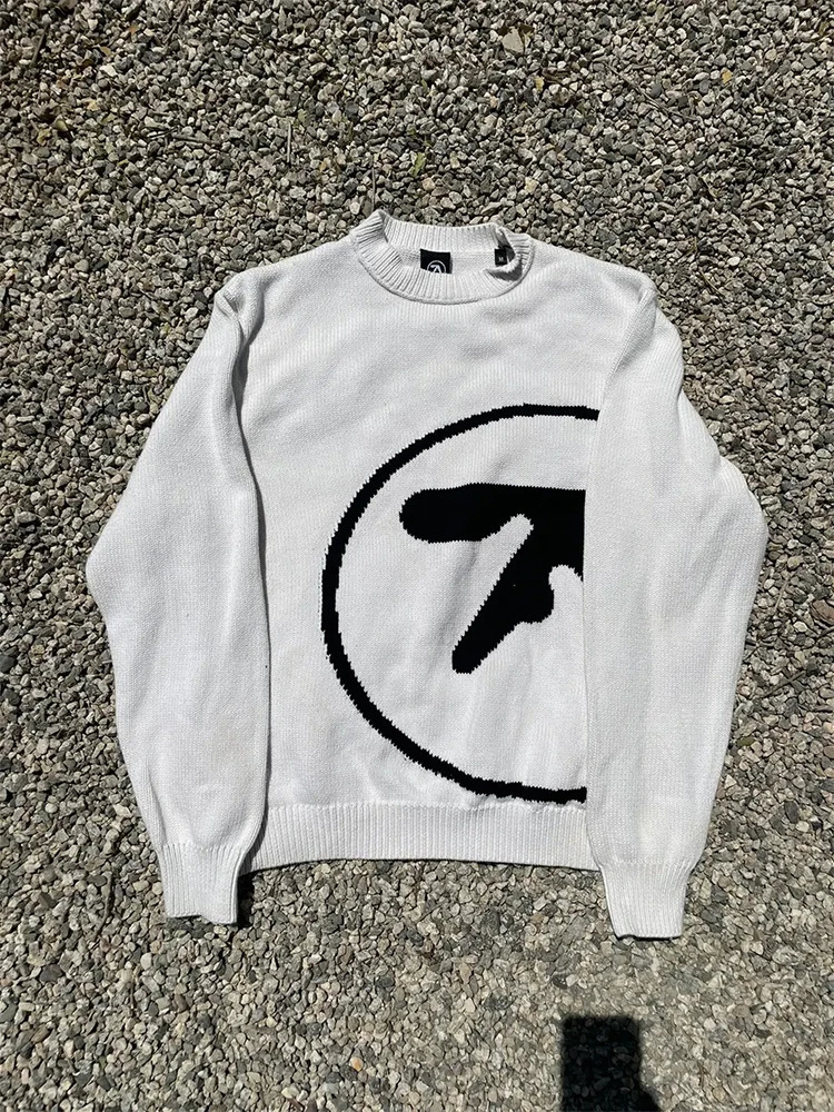Mens Sweater Y2K Aphex Twin Knit Oversized Pullovers Gothic Jumper Winter Graphic Streetwear Long Sleeve Tops Vintage Clothing 250318