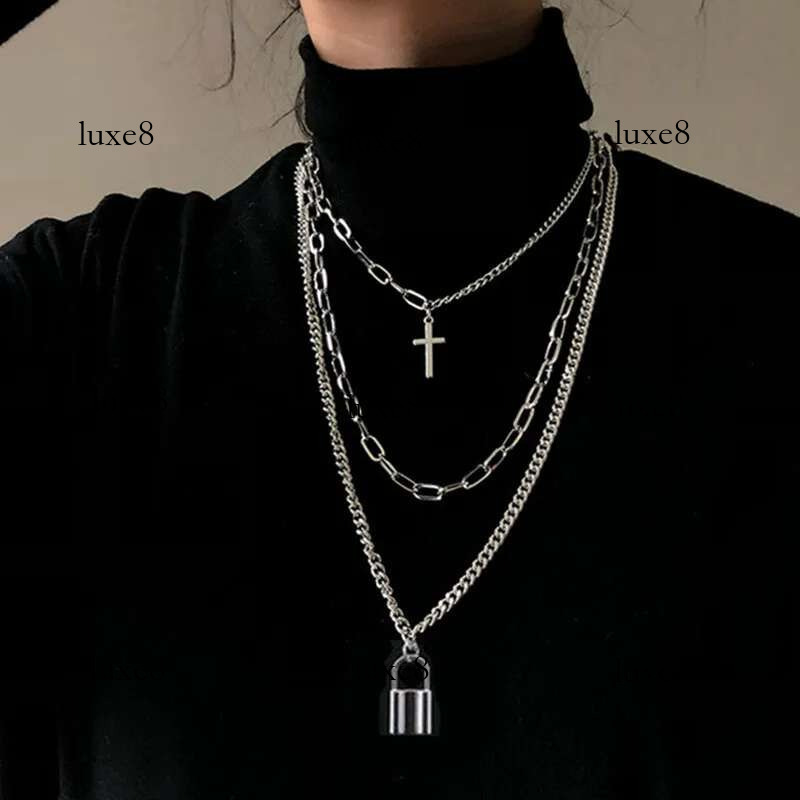 2022 Fashion Unisex Multilayer Hip Hop Long Chain For Women Men Jewelry Gifts Key Cross Pendant Necklace Accessories