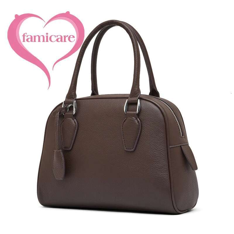 New Genuine Leather Women Minimalist Boston Bowg Bag For Ladies Large Capacity Shoulder Messenger Cowhide Crossbody Handbag