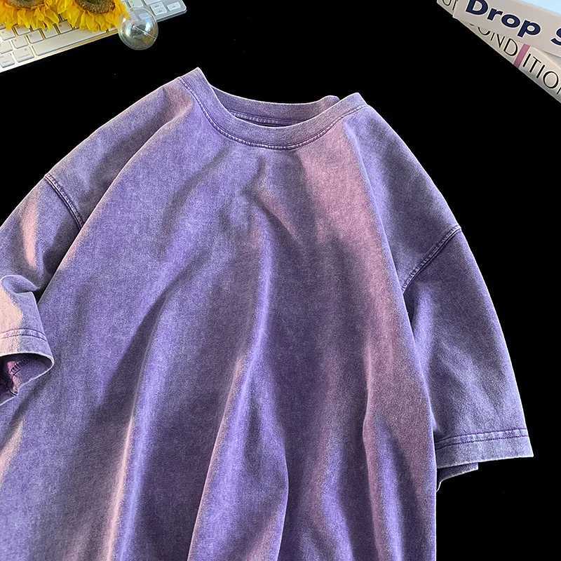 High quality ultra-fine acid washed Y2K mens T-shirt retro mens T-shirt street clothing mineral washed T-shirt mens loose luxury brand topT250318