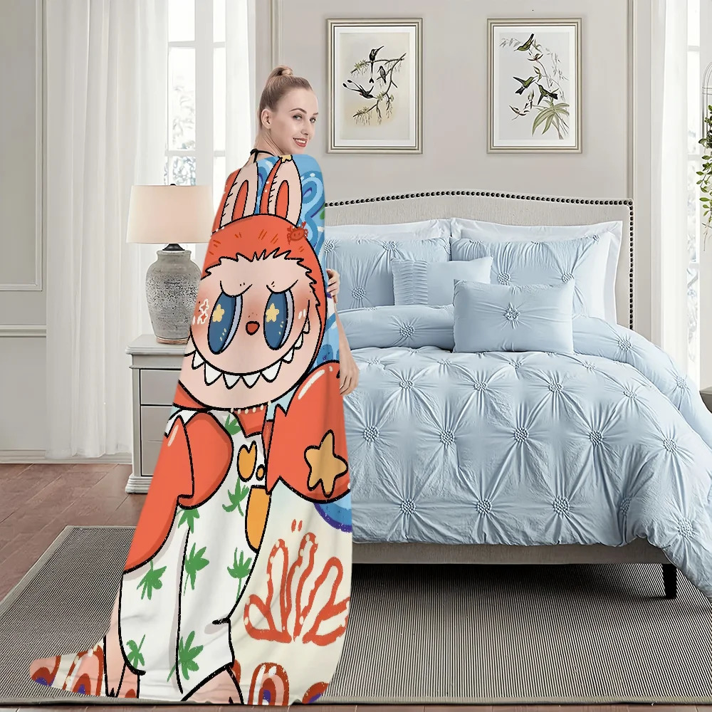 Cartoon L-Labubus-S Monster Lovely Blanket Plush Nap Sofa rug for Living Room Warm Office Bedroom Birthday Home Travel Kid Gifts 250317