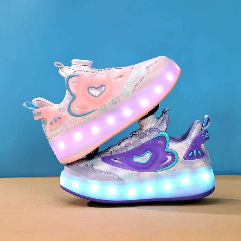 Childrens Skate Shoes USB Light Comfortable Roller-skating Sneakers Outdoor Sports Walking Girls Pink Roller Skate Shoes for Kid W250318