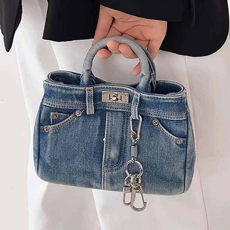 New Designer Bag Jeans Handbag Washed Old Blue Jeans Shoulder Bag Retro Multifunctional Platinum Women's Bag Niche Personalized Design