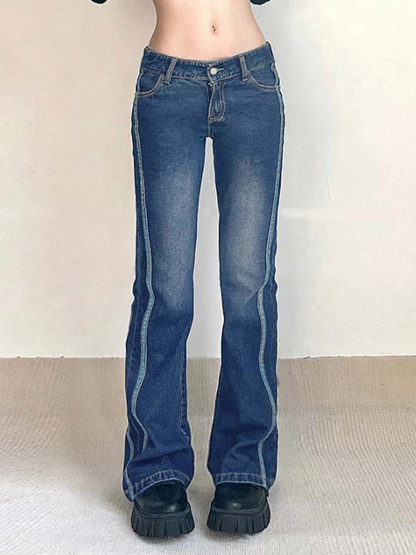 Womens glitter jeans low rise pants streetwear tight fitting bell bottom womens high waisted 250317