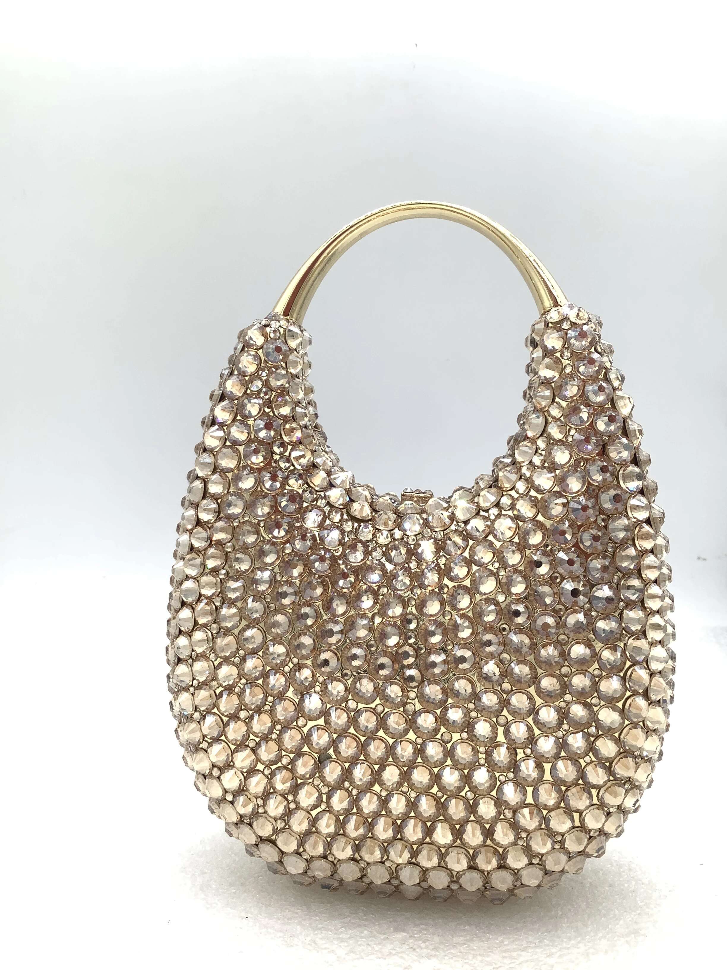 Women Crystals Top Handle Evening Handbags Pink/Red Lady Dias Minaudiere Gold/Brown Wedding Clutch Bags Gems Handbag Purse