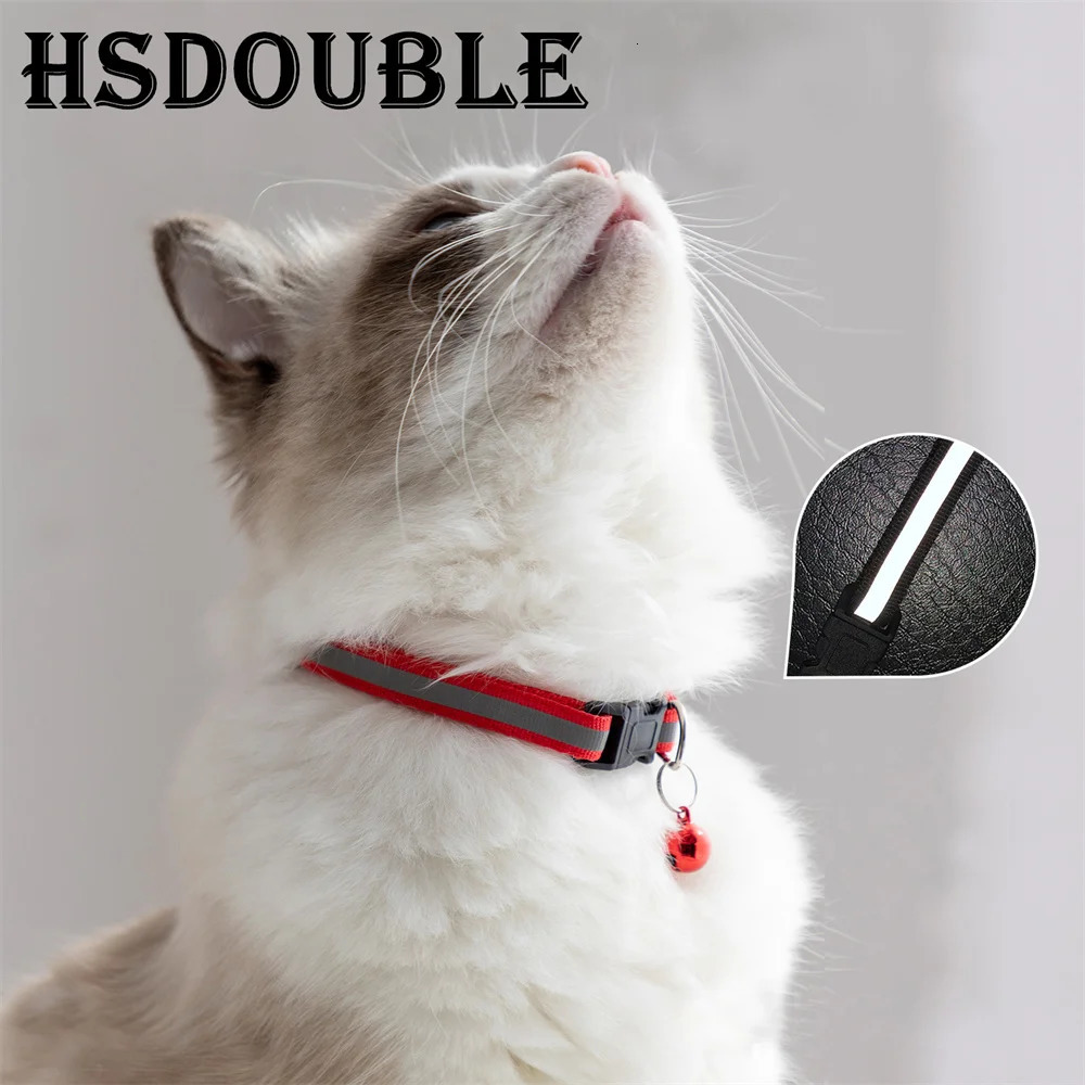 2 piecespack of 12 color reflective adjustable cat and dog collars with bells pet supplies 250318