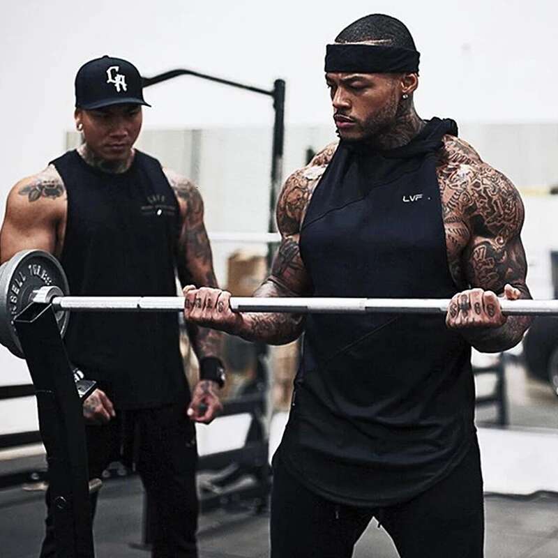 Mens Gyms Bodybuilding Stringer Tank Top With Hooded Vests Fiess Clothing Male Sleeveless Cotton Undershirt Muscle Tankops