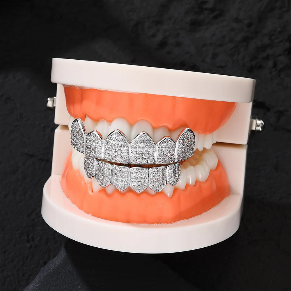 Feel Style Full CZ Teeth Set For Unisex Cubic Zirconia Stone Top Bottom Teeth Grills Box Packing Hip Hop Jewelry For Men 250318