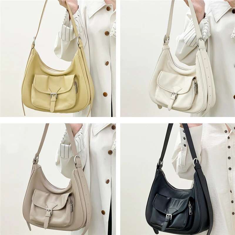 Burminsa Natural Genuine Leather Hobo Shoulder Bags For Women 2025 Designer Crossbody Purses Half Moon Ladies Handbags