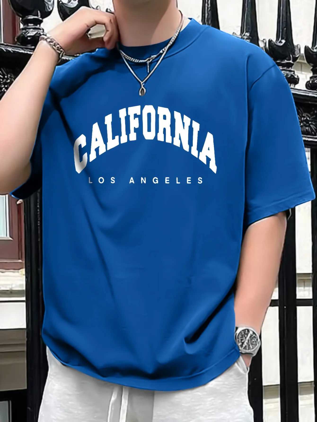 Summer Mens 100% Cotton Casual Loose Set with California Printed Sports Comfort Round Neck Short Sleeve T-shirt TopT250318