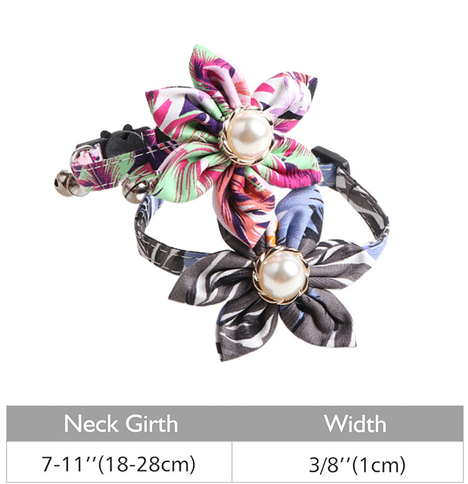 Breakaway Cat Collar with Bells, Flower Shaped Decoration Cat Tie for Girl Cat Kitten Collar with Removable Floral Adjustable Safety buckle Collars fo