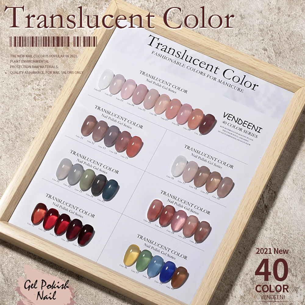 Vendeeni 40 Colors Semi Transparent Gel Nail Polish Nude Pink Skin Color Nail Art Gel Lacquer Jelly UV LED Soak Off Gel Varnish 250314