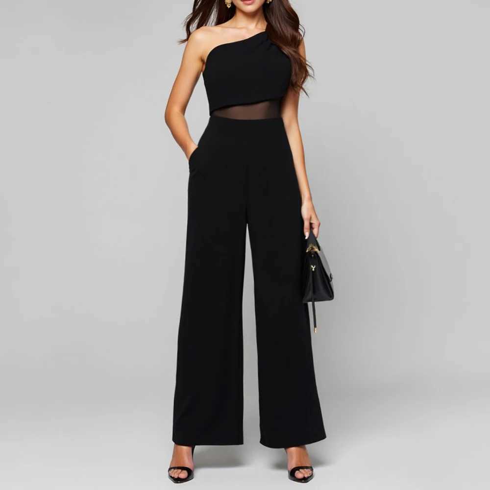 Mia Muse Womens Four Seasons Fashion Mature Vibe Splicing Work Strapless Natural Waist Wide Leg jumpsuit X250318