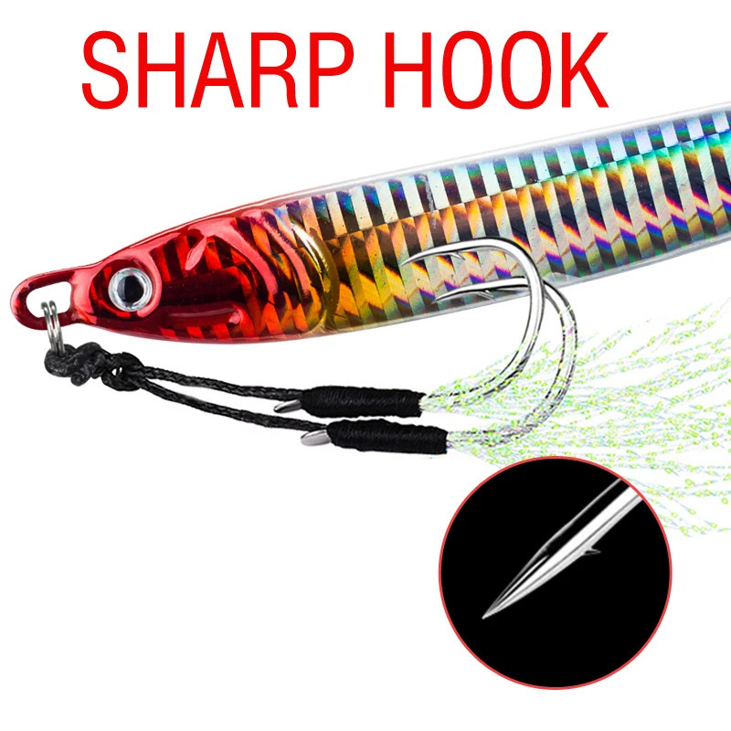 7Pcs 40g 60g 80g 100g Luminous Fast Jigging Casting Lure 7Colors Fishing Metal Jig Bait With Double Assist Hook 250318