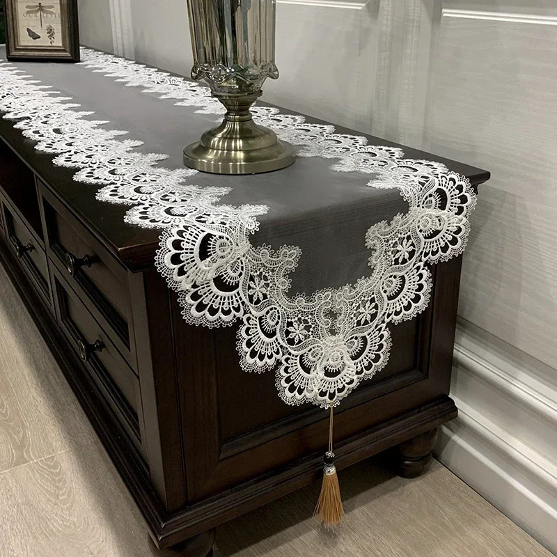 Oval Tablecloth DinningTable Runner embroidered Tea Table Cover Europe TV Cabinet Table cloth Lace Pendant tassel Dresser Dust 250317