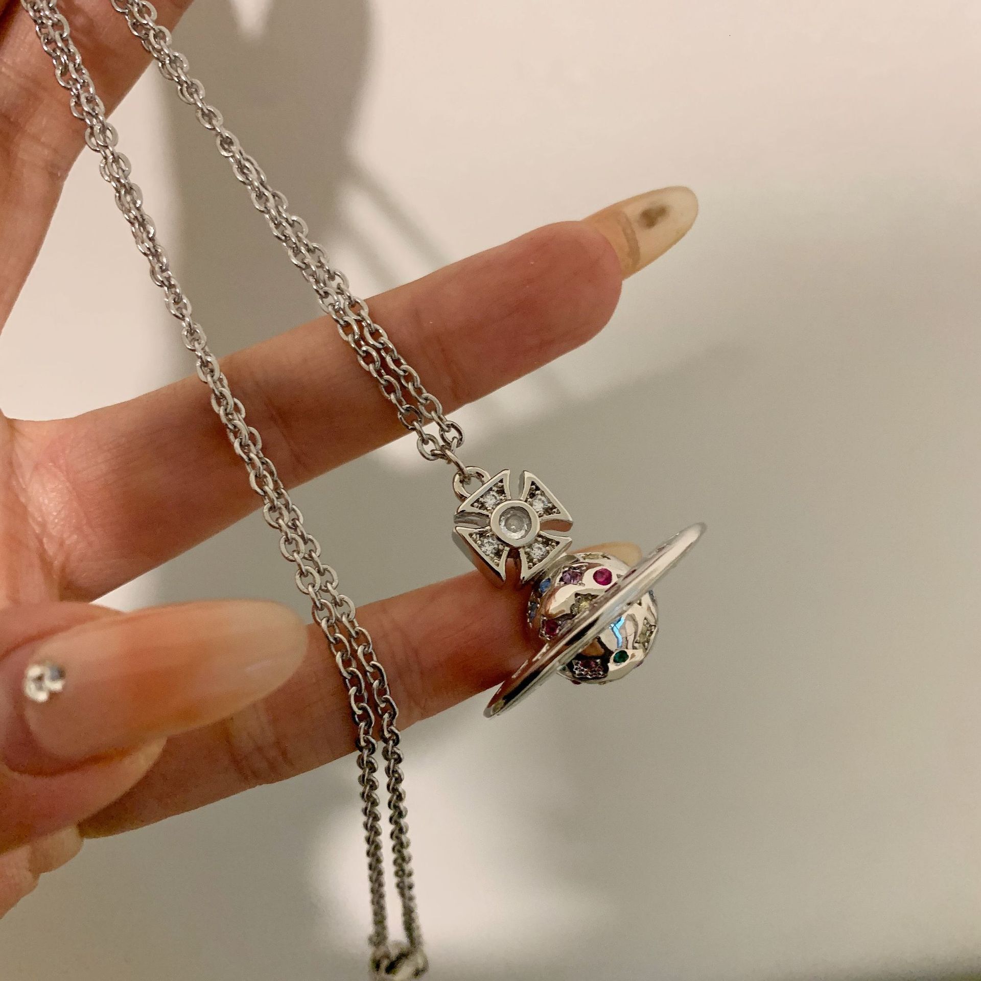 Limited Star Moon Saturn Color Dia Orb Heavy Industry High Difficulty Pendant Rainbow Planet Sweater Chain Male