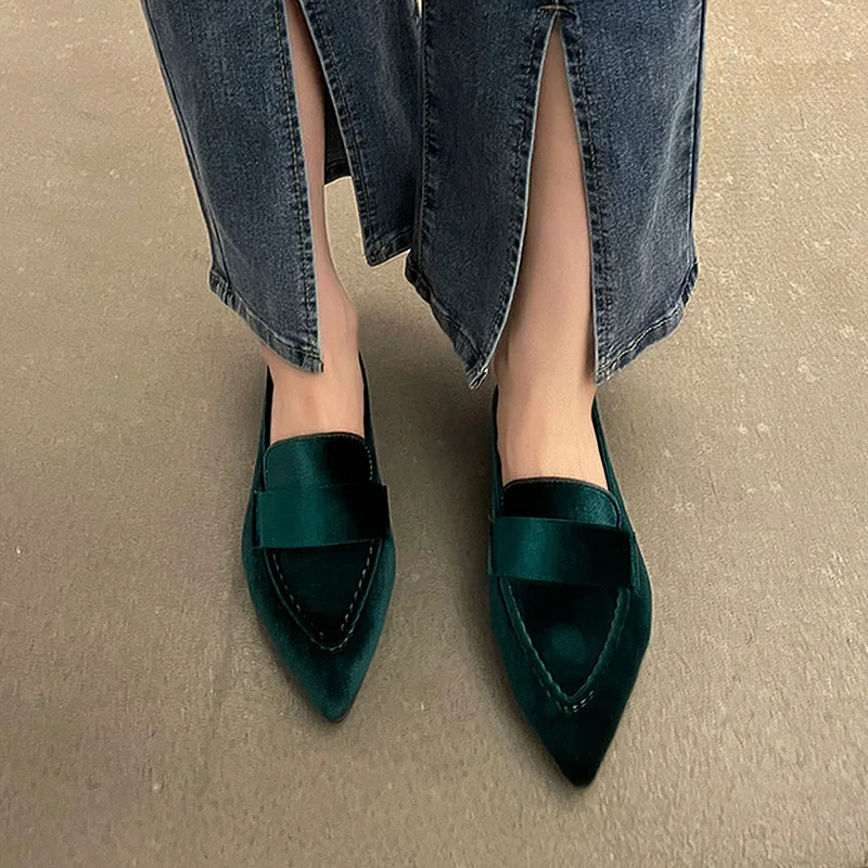 Women Velvet Moccasins Fashion Pointed Toe Loafers Ladies Spring Purple Velour Ballet Flat Shoes 250318