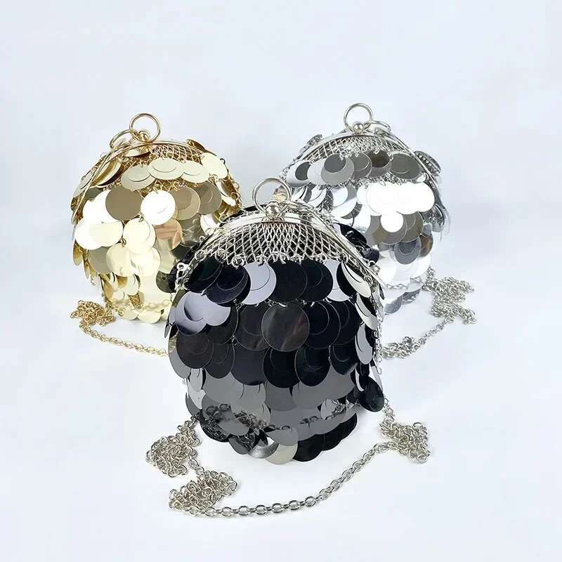 Meet You Metal Acrylic Round Ball Evening Bags Women Fashion Bg Sequins Design Female High Quality Clutch Dinner Purse