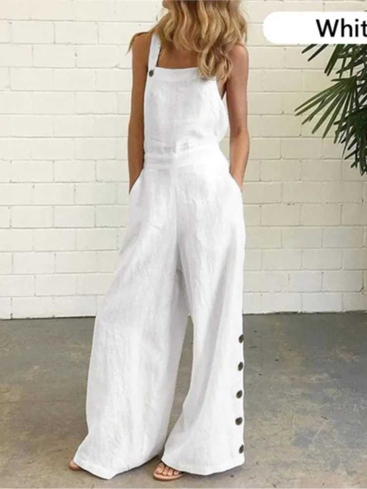 Summer FashionSuspenders Strt Leisure Womens Slveless Loose Jumpsuit Ladies Solid Pockets Wide Leg Pants Long Trousers X250318