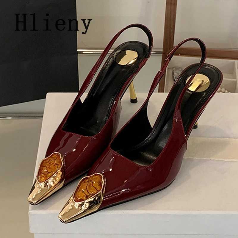 Hlieny Street Style Design Inlaid Diamds Wan Pumps Sandals Elegant and Sexy Thin H Pointed Toe Banquet Pr Slingbacks Shoes Y250317