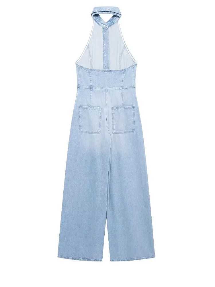 2024 summer womens strapless jumpsuit mens backless design wide leg denim jumpsuit X250318