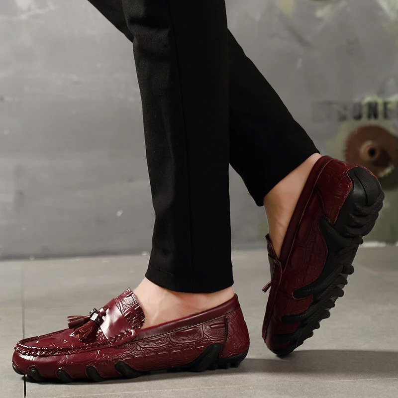 Men Genuine Leather Business Shoes Pattern Loafers Fashion Moccasins Male Driving Flats Comfy Slip-On Man Casual Shoes 250314