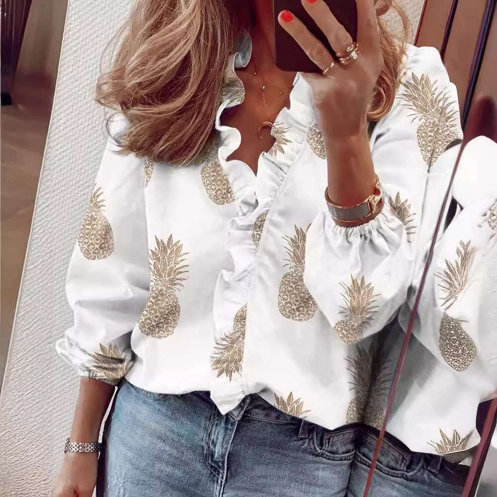 Spring Summer New European and American Long Sleeve Ruffle Edge Women's Shirt 2025 temperament versatile new trendy clothing ins