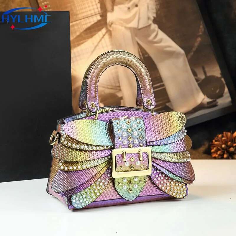 2024 New Pearl Riveted Wings Women Real Leather Stylish Bag Temperament Shoulder Messenger Bags