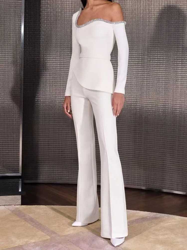 Spring/Summer Long Sleve Fashion jumpsuit Womens Flare Pants Simple Chic Playsuits 2025 Solid Patchwork Sexy Womens Tight Clothes X250318