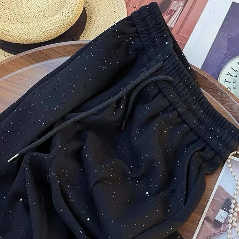 Fashionable and shiny all-star wide pants suitable for women high waisted straight leg casual sportswear Z260314