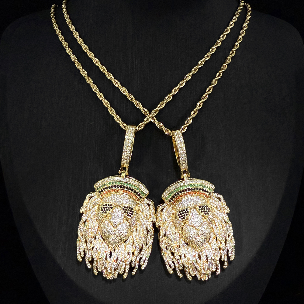 2025 new design animal lion shiny colored zircon hip-hop men's fashion pendant necklace party holiday gift