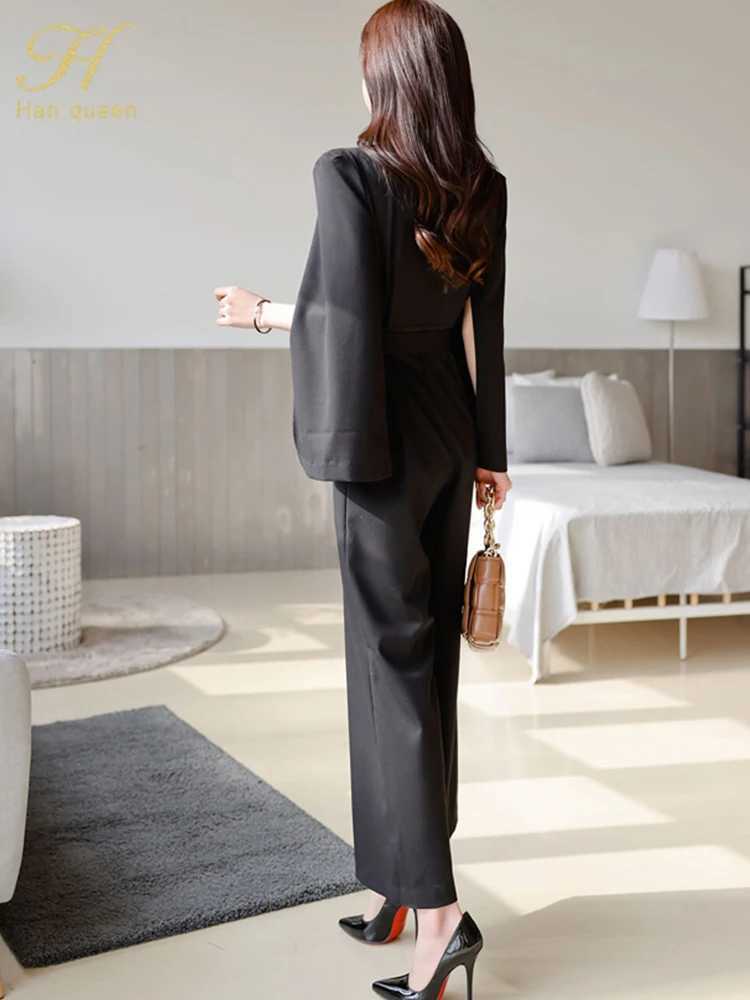 H Han Qun Hot Sale Elegant Casual Office High Waist jumpsuit Summe Business jumpsuit Womens Wide Leg Trouser Pants X250318