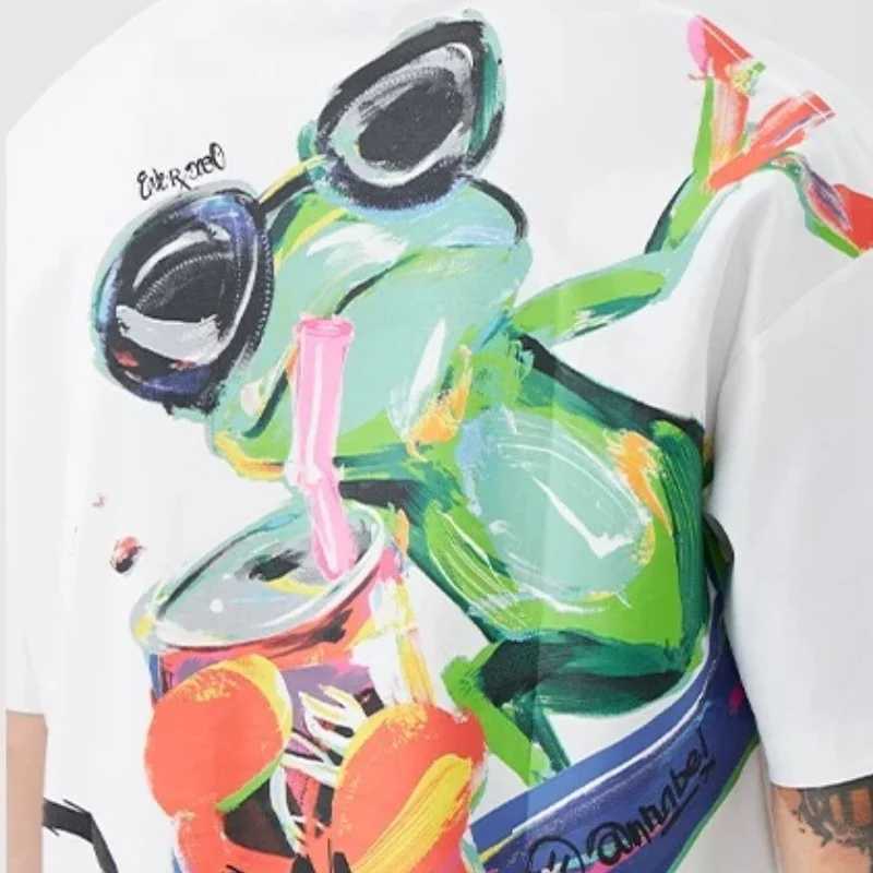 Y2K Fashion Street Hip-hop Style Trendy Brand With Frog Print For Men And Women 2024 Summer New Round Neck Short Sleeved ShirtXJ250318