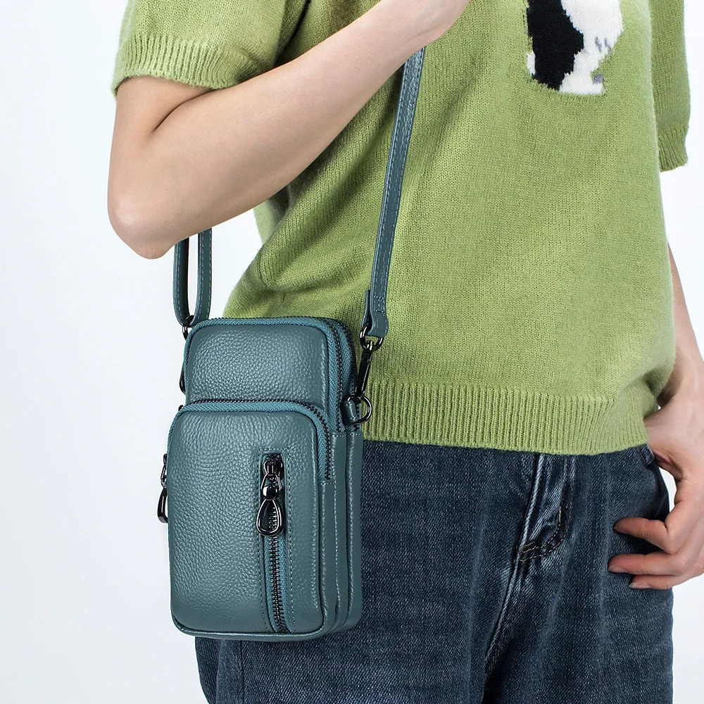 Lightweight Crossbody Messenger Bag Womens Cow Leather Small Shoulder Purse Multi Compartment Pocket Vertical Phone Bag 250314