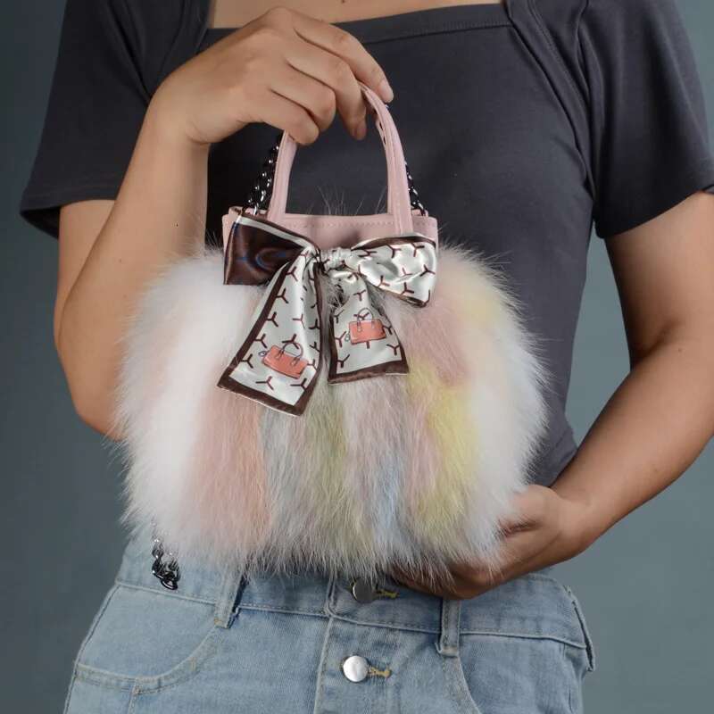 Fox Winter Women Female Fashion Chain Shoulder Real Purse Natural Fur Hand Bags Evening Party Bag