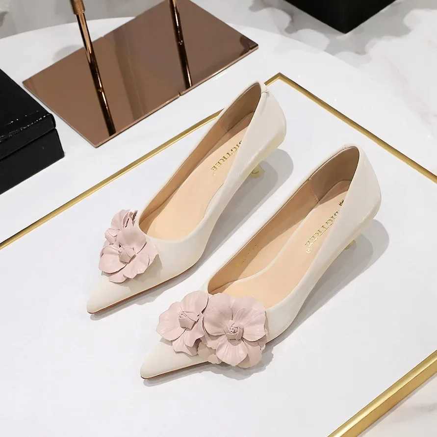 Bigtree Wedding Shoes Fi Party Shoes 4cm Thin Medium H Light Leather Flower Womens Pump Zaptos Mujer Y250317