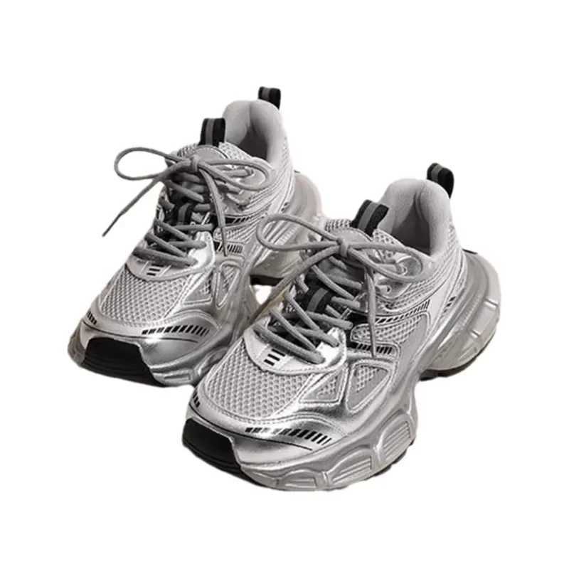 Childrens autumn 2024 new sports shoes breathable casual shoes silver sports shoes suitable for girls young childrens casual running shoesXJ250318