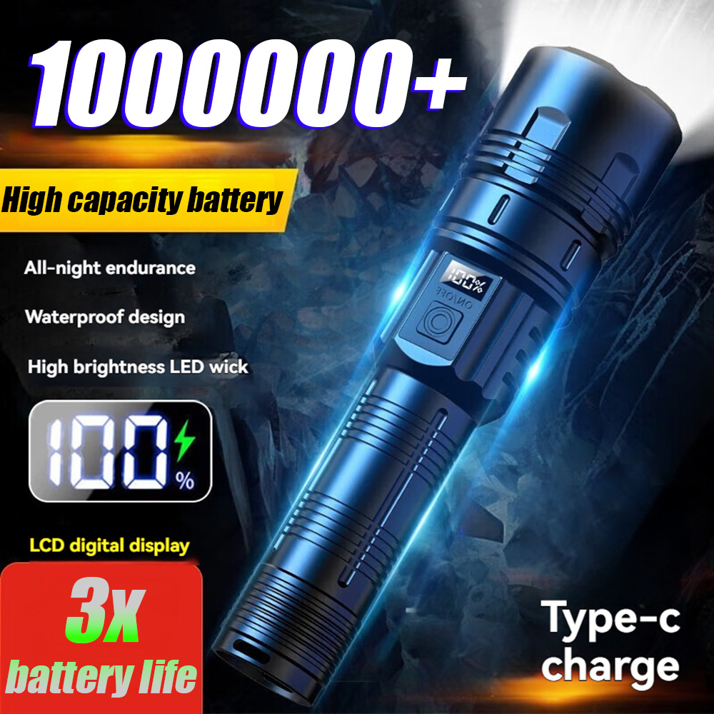 Most Powerful Flashlight Super Bright Rechargeable Led Torch 6000000LM Long RangeTactical Flashlights Zoom Camping Lantren Rechargeable emergency ligh