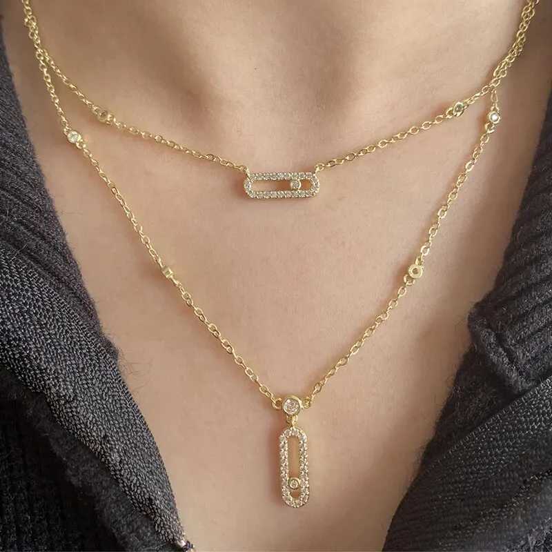Luxurious silver AAA zircon necklace double layered necklace simple and shiny suitable for womens exquisite jewelry W250318